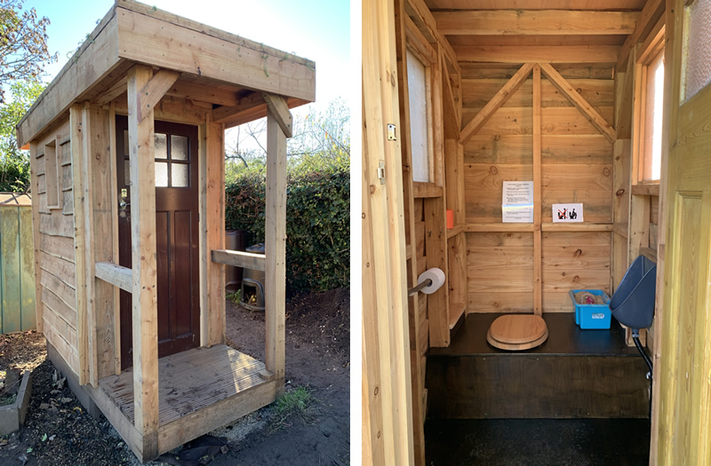 Views of the outside and inside of the toilet